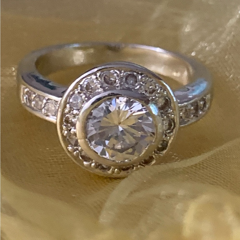 Halo Round CZ Channel Set Silver Ring 8 w/Gift Bag